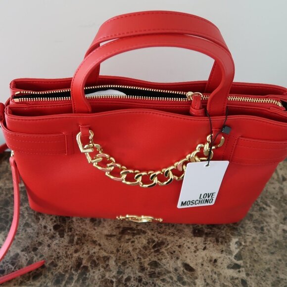 LOVE MOSCHINO BORSA PU ROSSO SATCHEL BAG - Picture 7 of 15